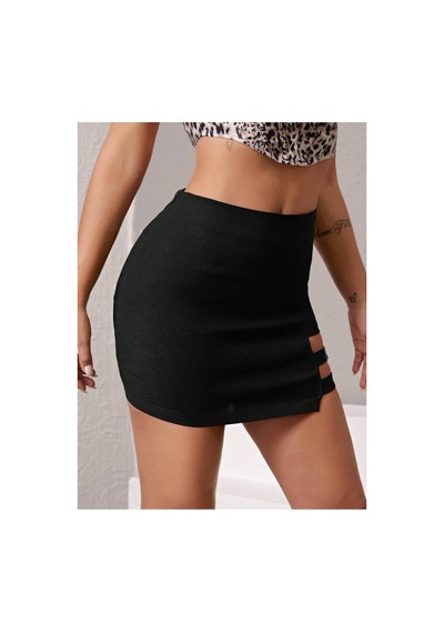 Gugus Kadın Mini/kısa Tokalı Çelik Örme Kumaş Etek Siyah