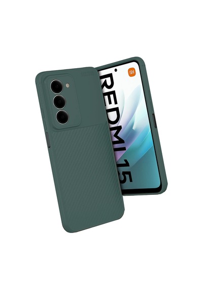 Xiaomi Redmi 15 4g Uyumlu Kılıf Karbon Tasarım Kamera Korumalı Silikon Telefon Kılıfı Kapak Koyu Yeşil