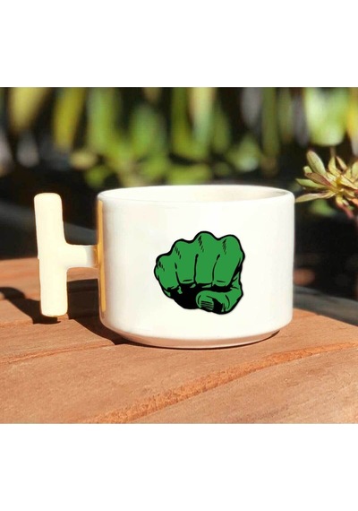 Hulk Yumruk Baskılı Beyaz T Kulp Kupa Bardak