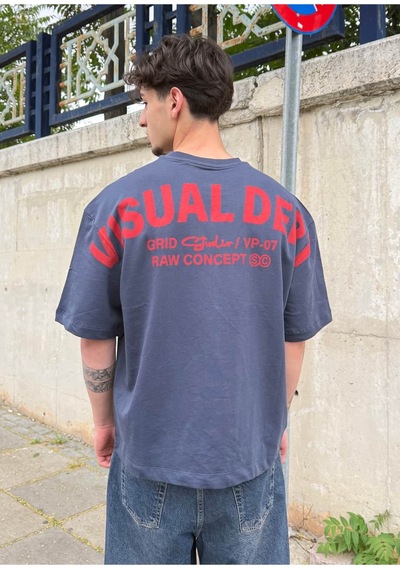 Zaee Back Baskılı Oversize Tişört Lacivert