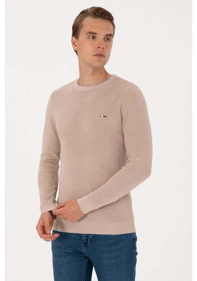 U.S. Polo Assn. Erkek Slim Fit Bisiklet Yaka Taş Basic Kazak 50313667-VR049