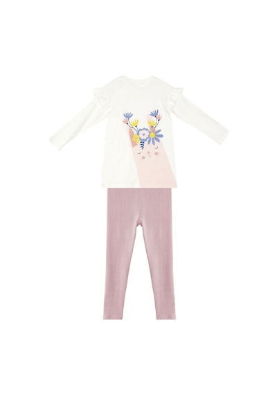 Denokids Mshb&g Çiçekli Tavşan Kız Çocuk Kadife Tayt Tunik Takım Çok Renkli
