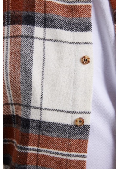 Tudors Erkek Slim Fit Dar Kesim Kareli Kışlık Oduncu Gömlek-42379 Ekru