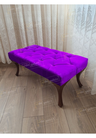 Kapitoneli Ayak Ucu Kapı Önü Antre Bench Puf Ceviz Ayak 110 45 Lila