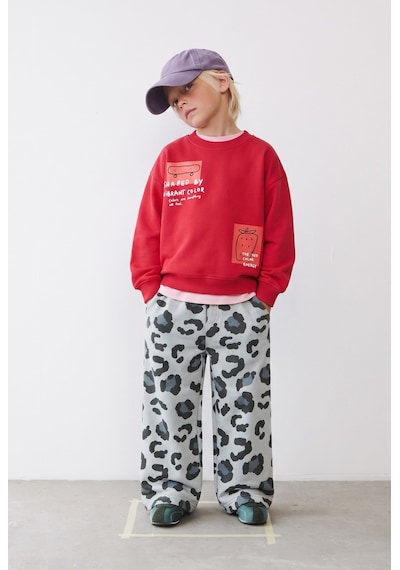 Magu Çocuk Baskılı Kırmızı Sweatshirt Ve Eşofman Takımı Çok Renkli