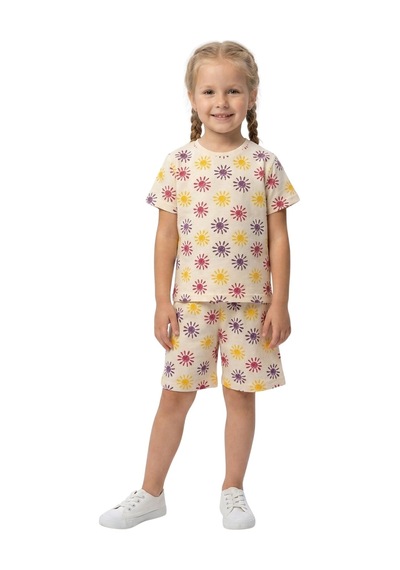 New Kids Renkli Güneş Desenli Kız Çocuk Şortlu Takım-91144 Pudra