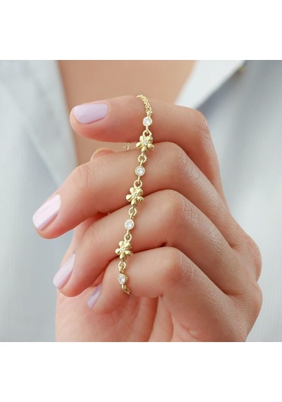 925 Ayar Gold Çiçek Zirkon Taşlı Gümüş Bileklik