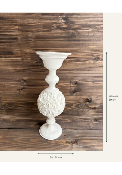 Ham Polyester Orb Dekoratif Şamdan 1 Beyaz