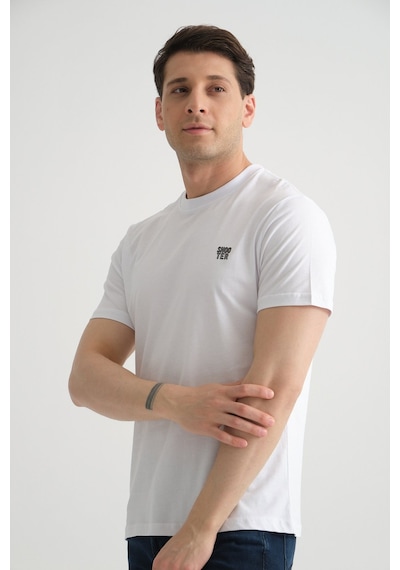 Shooter Sportwear Shooter Erkek Pamuklu Esnek T-shirt Standart Kalıp Minimal Logolu Beyaz