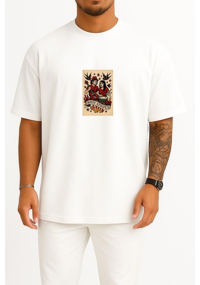 Bahriyeli Collection Oversize Whte Stripes Göğüs Baskılı Unisex T-shirt Beyaz Bahriyeli Collection Oversize Whte Stripes Göğüs Baskılı Unisex T-shirt Beyaz
