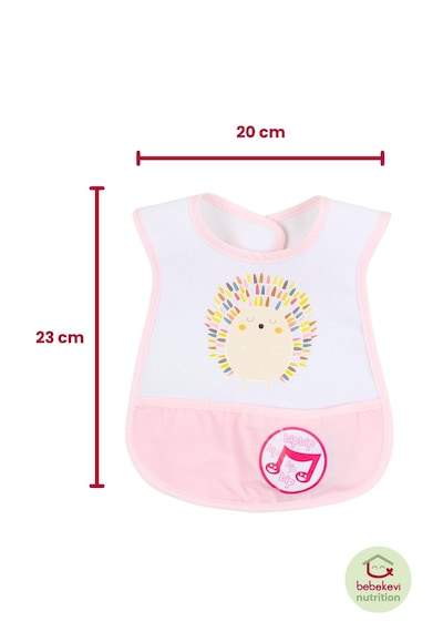 Düdüklü Cepli Sıvama Mama Önlüğü - Renkli Kirpi Koyu Pembe Koyu Pembe