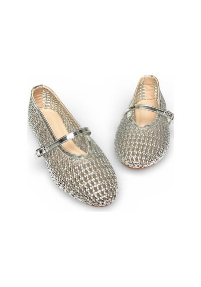 Fox Shoes Y820724109 Gümüş File Görünümlü Kadın Babet Gümüş