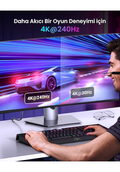 Ugreen 8k 60hz Displayport 1.4 To Hdmı 2.1 Örgülü Kablo, 2m, 80397 -