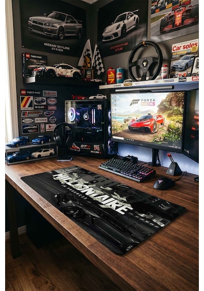 Milyoner Lamborghini Gece Tasarımı 40x90 Cm Oyuncu Mousepad Kaymaz Taban Büyük Boy Siyah