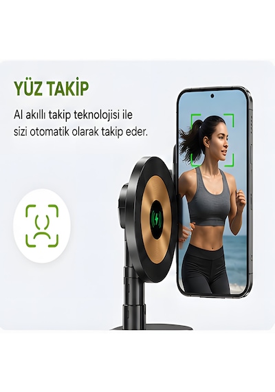 Aı Yüz Takipli Akıllı Gimbal Telefon Tutucu, Manyetik Kablosuz Şarj Destekli 360 Otomatik Döner Selfie Standı, Şarjlı Telefon Standı, Tripod Uyumlu İçerik Üretici Vlog Canlı Yayın Aparatı