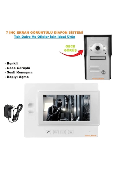 Görüntülü Diafon Sistemi 7 İnç Ekran Daire-ofis İçin Uygundur + Renkli + Sesli Konuşma + Kapıyı Açma