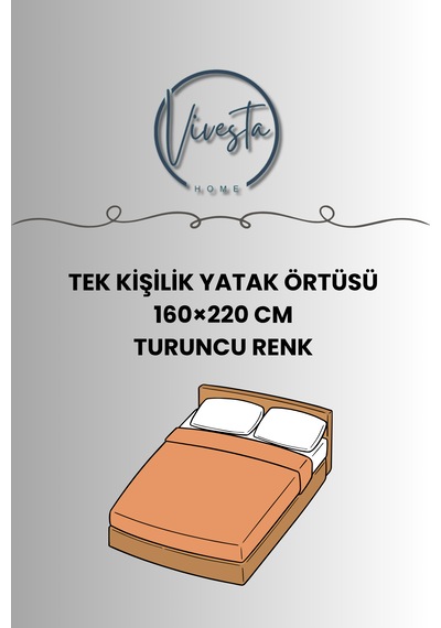 %100 Pamuk Saçaklı Tek Kişilik Yatak Örtüsü 160x220 Şık Ve Modern Tasarım Turuncu