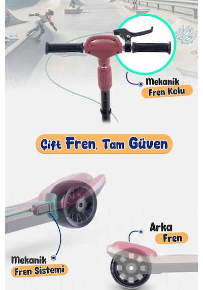 Prego Veyron Bluetoothlu Müzikli Işıklı Çocuk Scooter Katlanabilir - Yükseklik Ayarlı Bordo
