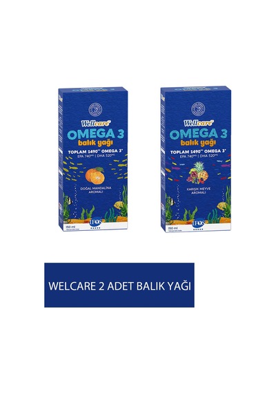 Wellcare Omega 3 Doğal Mandalina Aromalı Balık Yağı 150 ML + Karışık Meyve Aromalı Balık Yağı 150 ML