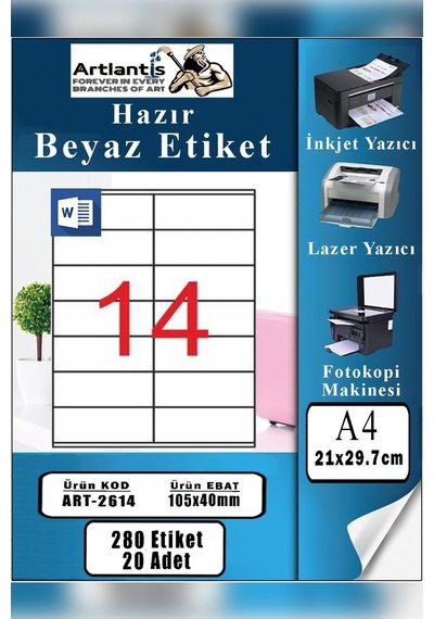 A4 Hazır Etiket 105x40 Mm 20 Sayfa 1 Paket 14 Lü Kendinden Yapışkanlı Fotokopi Lazer İnkjet Kağıdı Yazıcılar İçin Uyumlu