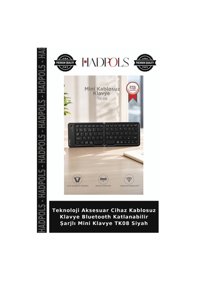 Teknoloji Aksesuar Cihaz Kablosuz Klavye Bluetooth Katlanabilir Şarjlı Mini Klavye Tk08 Siyah