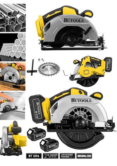 Butools ST-29 Sarı 21V Platinum Akülü Çelik Şanzuman Şarjlı Ahşap Sunta Ağaç Kesme Makinesi Daire Testere