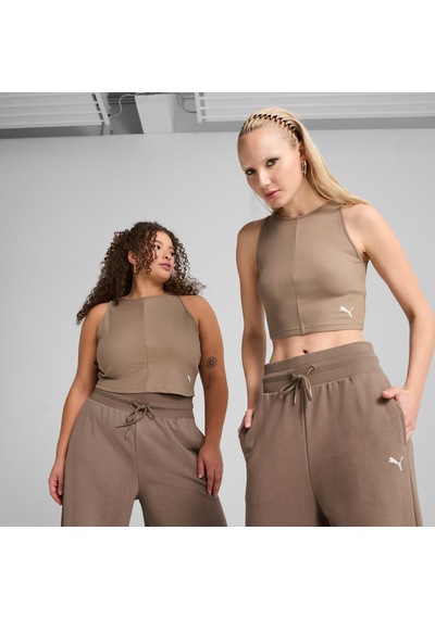 Puma Wardrobe Ess Kadın Nervürlü Crop Üst 629765 93 Kahverengi