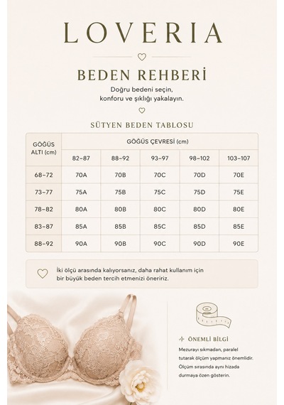 Loveria Ekru Kol Tül Detaylı Dantelli Destekli Sütyen Külot Takımı Ekru Ekru