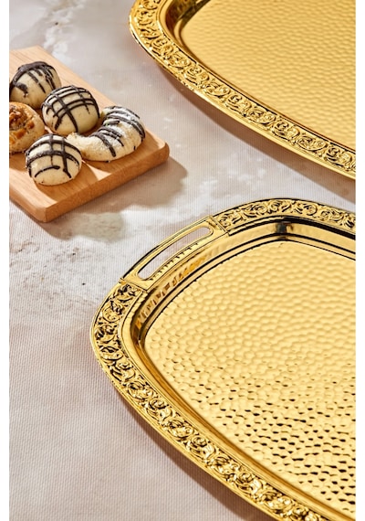 Cooker 2'li Metal Oval Gold Sunum Tepsisi 49x30 Cm Ve 37x23 Cm Ckr3567 Altın