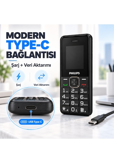 Philips Xenium E6105 4G Tuşlu Cep Telefonu Çift SIM Kartlı 1000 mAh Type-C Bluetooth FM Radyo