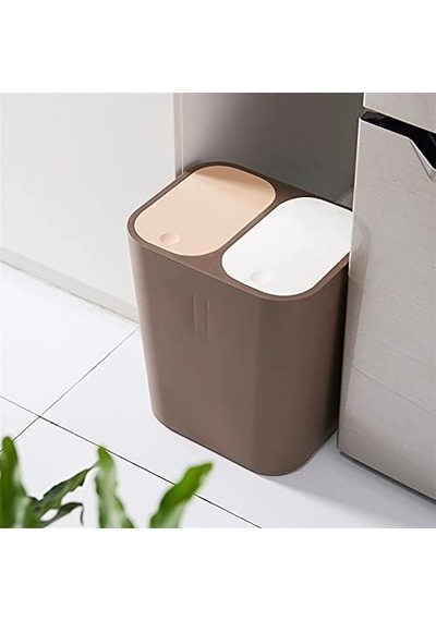 Dış Mekan Geri Dönüşüm Kutusu, Çöp Kovası Çöp Kovası Kuru Ve Islak Ayırma Çöp Kovası Kapaklı Ev Mutfak Çift Namlu Plastik Kova Çöp Kovası Geri Dönüşüm Kutusu, Kahverengi, Beyaz Kahverengi