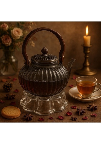 Borosilikat Cam Isıtıcılı Akasya Saplı Füme Demlik 1000 Ml Artemis Şeffaf