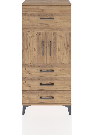 Hyperion Dolap Tek Raflı 4 Çekmeceli 2 Kapaklı 60x44x134 Çam-çam Atlas Çam