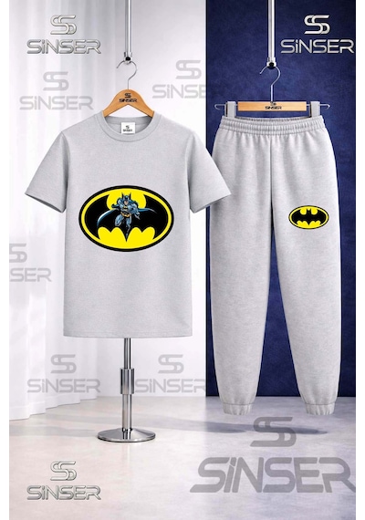 Ss Sinser Çocuk Batman Logo Icınde Baskılı Tişort Eşofman Takımı Gri