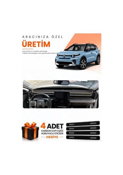 Citroen C3 Aircross 2023-2026 Uyumlu Torpido Koruma Örtüsü Oto Kılıfı - Siyah Bej