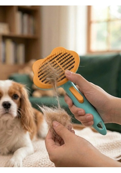 Otomatik Temizlenen Tuşlu Basmalı Telli Kedi Köpek Tarak Tüy Toplama Tarağı Tarama Bakım Fırçası Turkuaz