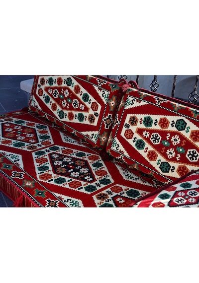 Şark Köşesi Takımı Konsepti Yörük Kırmızı Modeli Koltuk Takımı Sünger Dahil (10 Parça)
