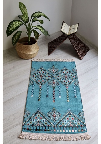 Kilim Desenli Astarlı Lüks Seccade S1020 Mavi Mavi