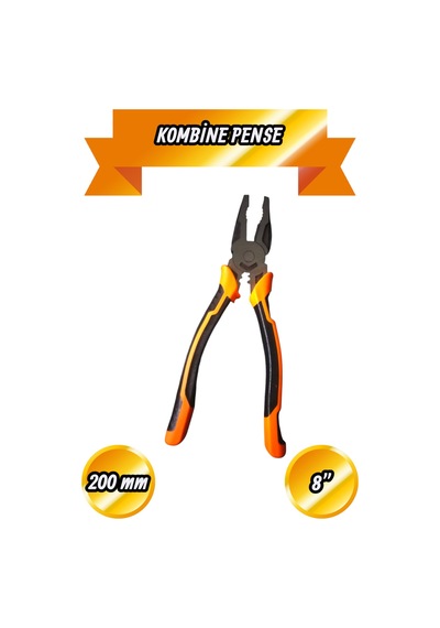 200 Mm Kombine Pense 8'' Turuncu İzoleli