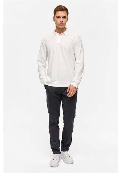 SÜVARİ Beyaz Regular Düz Polo Yaka Sweatshirt Beyaz