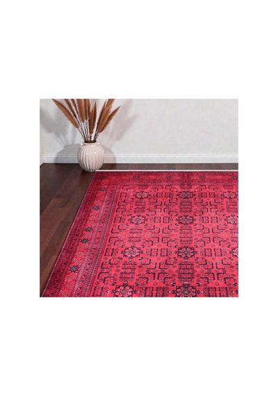 Kırmızı Oryantal Desenli Kilim Kaymaz Taban, Yıkanabilir, Salon & Oturma Odası Kırmızı Kırmızı