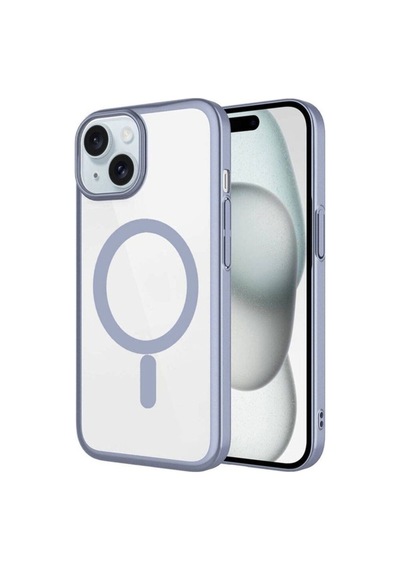 Apple Uyumlu iPhone 15 Plus Kılıf Wireless Şarj Özellikli Sert Pc Zore Mat Riksos M-safe Kapak Gri