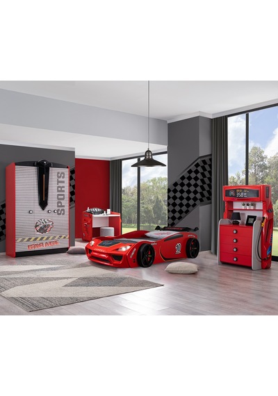 Setaymobilya Sports Çocuk Odası, Vento Araba Dolap Masa Şifonyer - Kırmızı