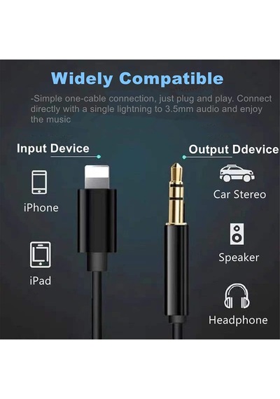 Apple Uyumlu İphone Aux Kablosu Lightning To 3.5mm Jack Çevirici Dönüştürücü Beyaz Bluetooth Gerektirmez