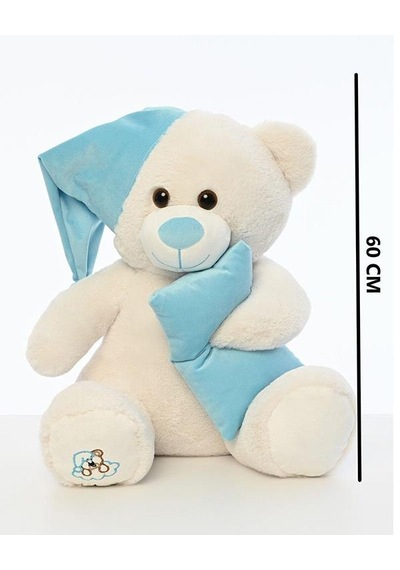 Pufu Toys Pelüş Uyku Arkadaşım Ayıcık 60 Cm Beyaz Mavi 03007 Krem