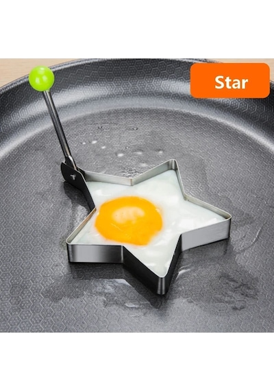 Metal Omlet Yumurta Ve Krep Pişirme Kalıpları - 3'lü Set Metal Pişirme Kalıplar- Kalp-daire-yıldız M Diğer