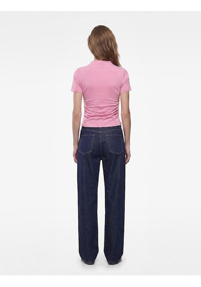 Koton Modal Kumaş Slim Fit Drapeli Kısa Kollu Geniş Dik Yaka Bluz Pembe 7wak70002ek Gül
