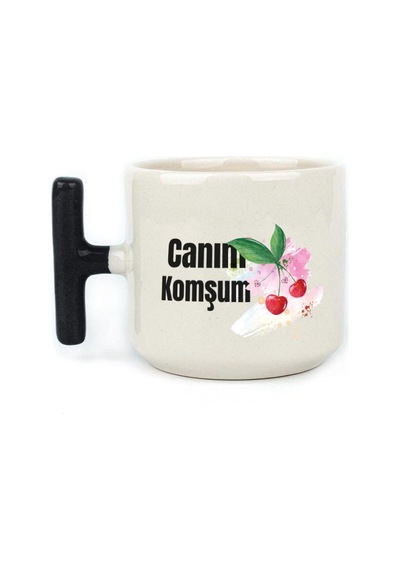 Canım Komşum Baskılı Siyah Kulplu T Kupa