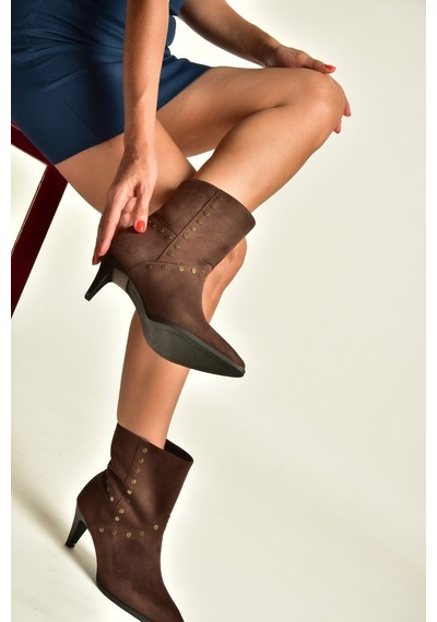 Fox Shoes Z920463902 Kahverengi Süet İnce Topuklu Kadın Bot