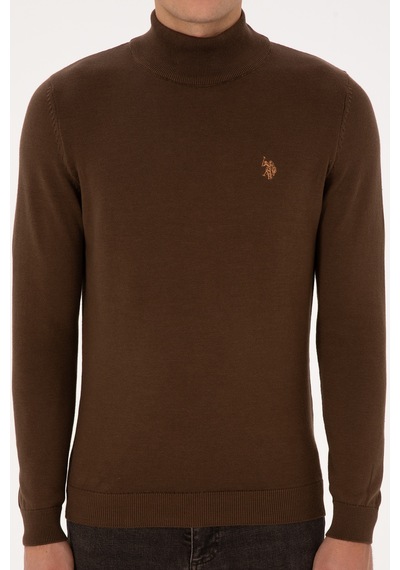 U.S. Polo Assn. Erkek Slim Fit Boğazlı Kahverengi Basic Kazak 50313712-VR029
